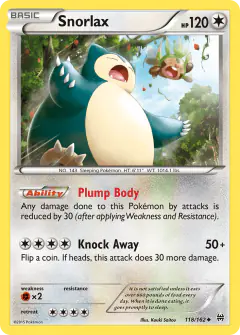 Snorlax card (BREAKthrough 118) with Chespin in the artwork