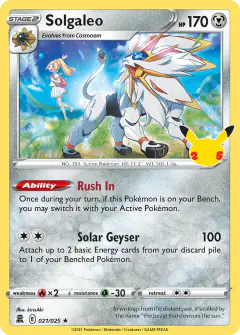 Solgaleo card (Celebrations 21) with Lillie in the artwork