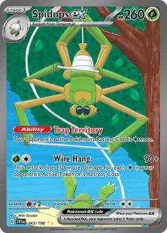 Spidops ex card (Scarlet & Violet Base 243) with Scyther in the artwork