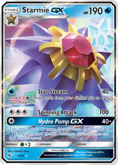 Starmie-GX card (Hidden Fates 14) with Staryu in the artwork