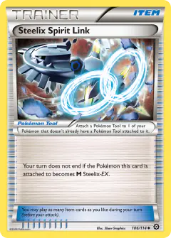 Steelix Spirit Link card (Steam Siege 106) with Mega Steelix in the artwork