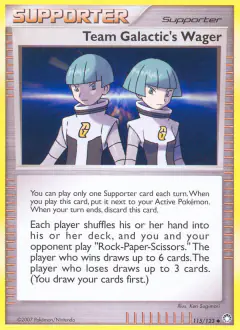 Team Galactic's Wager card (Mysterious Treasures 115) with Team Galactic Grunt in the artwork