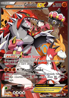 Team Magma's Groudon-EX card (Double Crisis 15) with Tabitha in the artwork