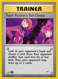 Team Rocket's Evil Deeds card (Neo Destiny 103) with Ariana in the artwork