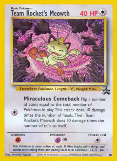 Team Rocket's Meowth card (Wizards Black Star Promos 18) with Bulbasaur in the artwork