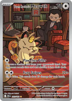 Team Rocket's Meowth card (Destined Rivals 203) with Giovanni in the artwork