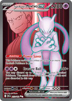 Team Rocket's Mewtwo ex card (Destined Rivals 213) with Giovanni in the artwork