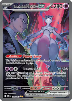 Team Rocket's Mewtwo ex card (Destined Rivals 231) with Giovanni in the artwork