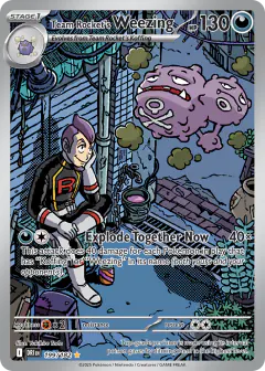 Team Rocket's Weezing card (Destined Rivals 199) with Petrel in the artwork