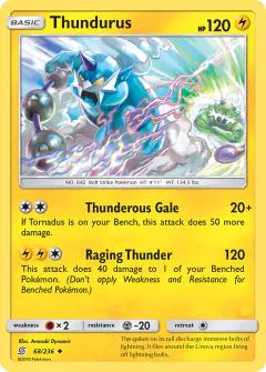 Thundurus card (Unified Minds 68) with Tornadus in the artwork