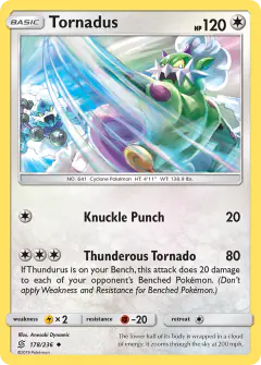 Tornadus card (Unified Minds 178) with Thundurus in the artwork