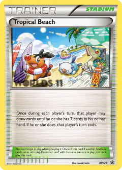 Tropical Beach card (BW Black Star Promos 28) with Tepig in the artwork