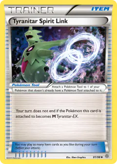 Tyranitar Spirit Link card (Ancient Origins 81) with Mega Tyranitar in the artwork