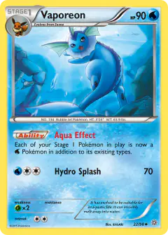 Vaporeon card (Ancient Origins 22) with Remoraid in the artwork