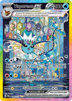 Vaporeon ex card (Prismatic Evolutions 149) with Terapagos in the artwork