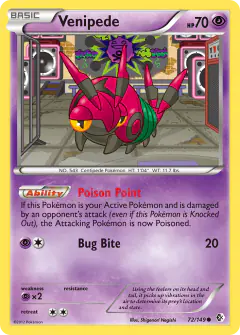 Venipede card (Boundaries Crossed 72) with Koffing in the artwork