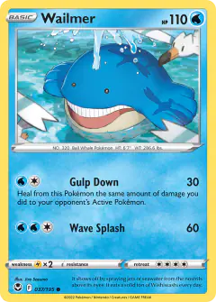 Wailmer card (Silver Tempest 37) with Wingull in the artwork