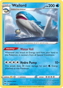 Wailord card (Vivid Voltage 32) with Wailmer in the artwork