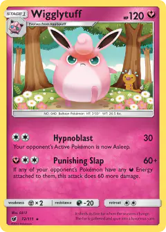 Wigglytuff card (Crimson Invasion 72) with Weedle in the artwork