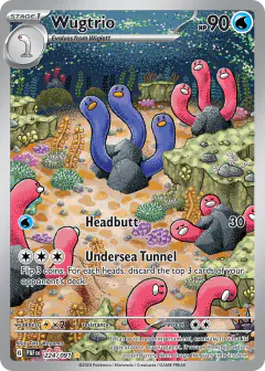 Wugtrio card (Paldean Fates 224) with Pincurchin in the artwork