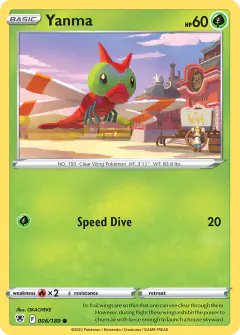 Yanma card (Astral Radiance 6) with Galarian Weezing in the artwork