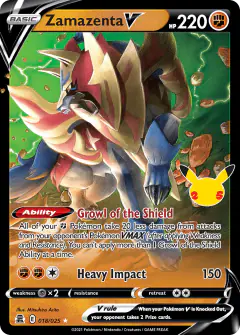 Zamazenta V card (Celebrations 18) with Crowned Zacian in the artwork