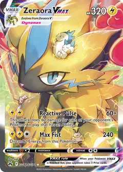 Zeraora VMAX card (Crown Zenith Galarian Gallery GG42) with Pachirisu in the artwork