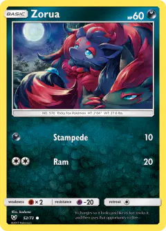 Zorua card (Shining Legends 52) with Zoroark in the artwork